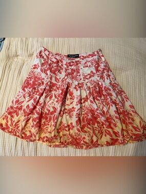 Mix Nouveau Pink Floral A-Line Skirt with Cream Base 100% Cotton